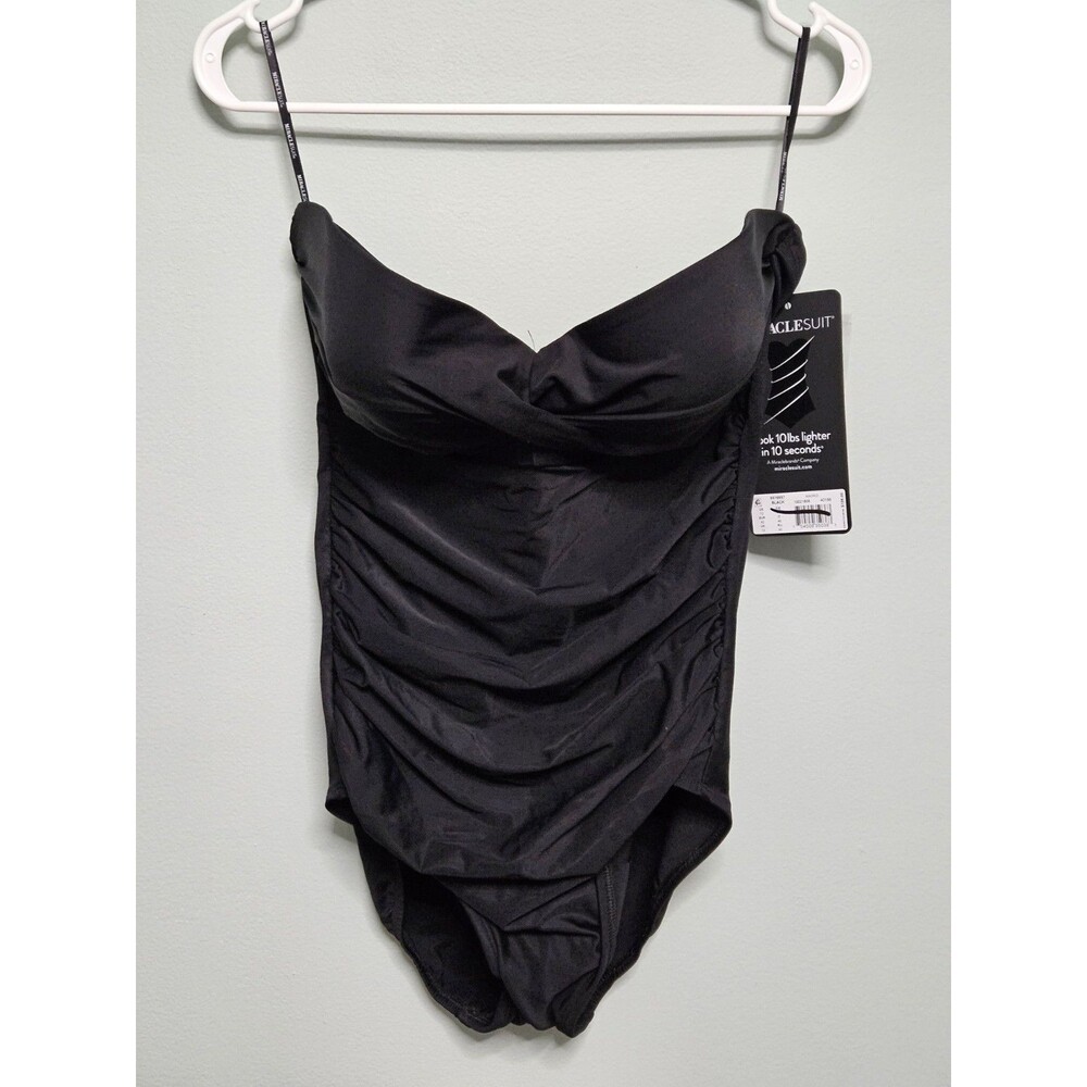 Sz 12 Miraclesuit Madrid Black One Piece Swimsuit Tummy Control Beach Msrp $186